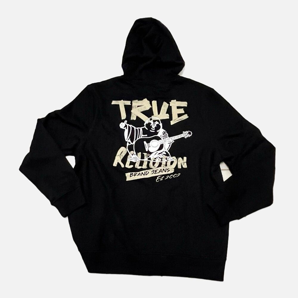 True Religion Black Buddha Logo Graphic Full Zip  Hoodie Size XL  NWT